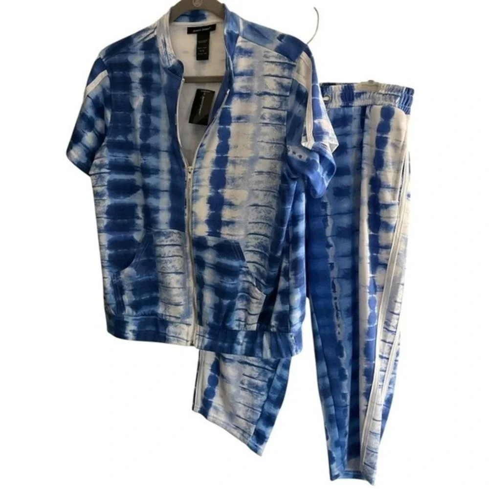 Ashley Sport Women Blue Tie Dye Tracksuit Set Zip‎ Jacket Cropped Joggers 10/12